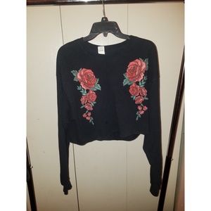 Black Crop Top with Rose Detail